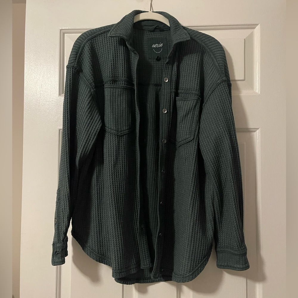 Aerie Green Oversized Waffle Knit Top